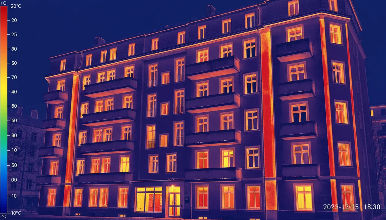 Hőkamerás vizsgálat – épület termográfiai felvétele hőveszteségekkel
